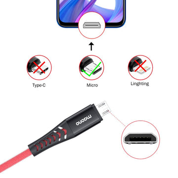 Maono UC201R-P3 Micro USB Fast Charging Cable, with High Speed Data Syncs for Android, 0.5m+1.5m+2m, Red, Pack of 1 with 3 Charging Cables