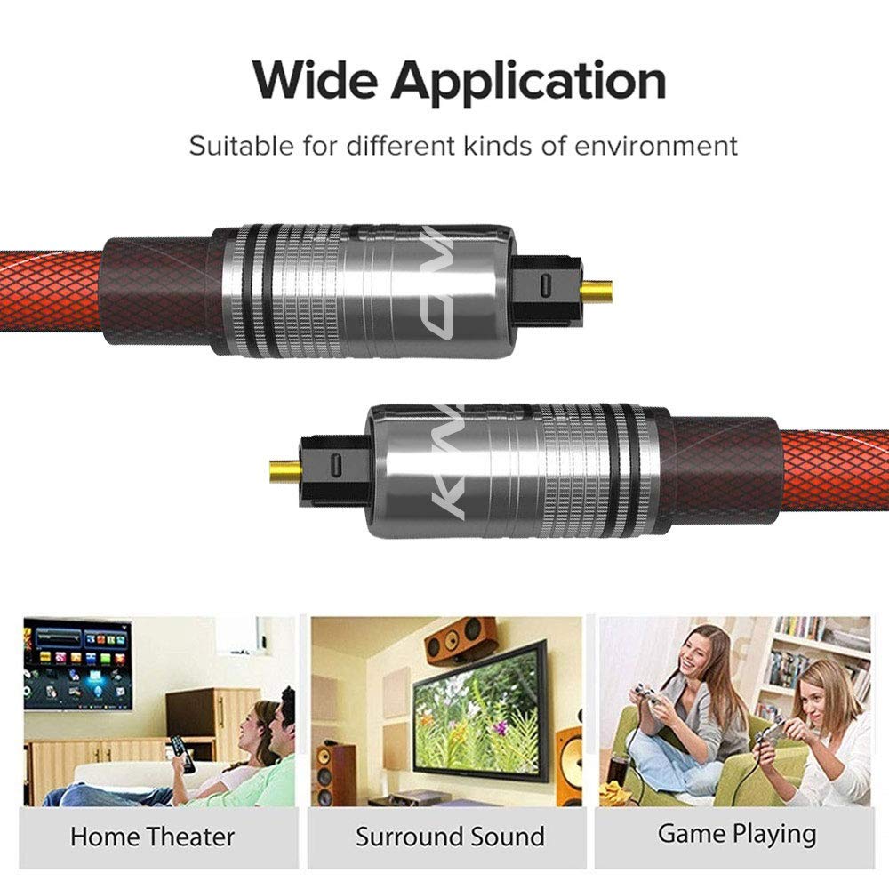 Kinsound Optical Audio Toslink Cable, Dolby Fiber Optic Cable with Gold-Plated Connectors Nylon Braided for Home Theater, Sound Bar, TV, Xbox, PS4, Projector & More 1M
