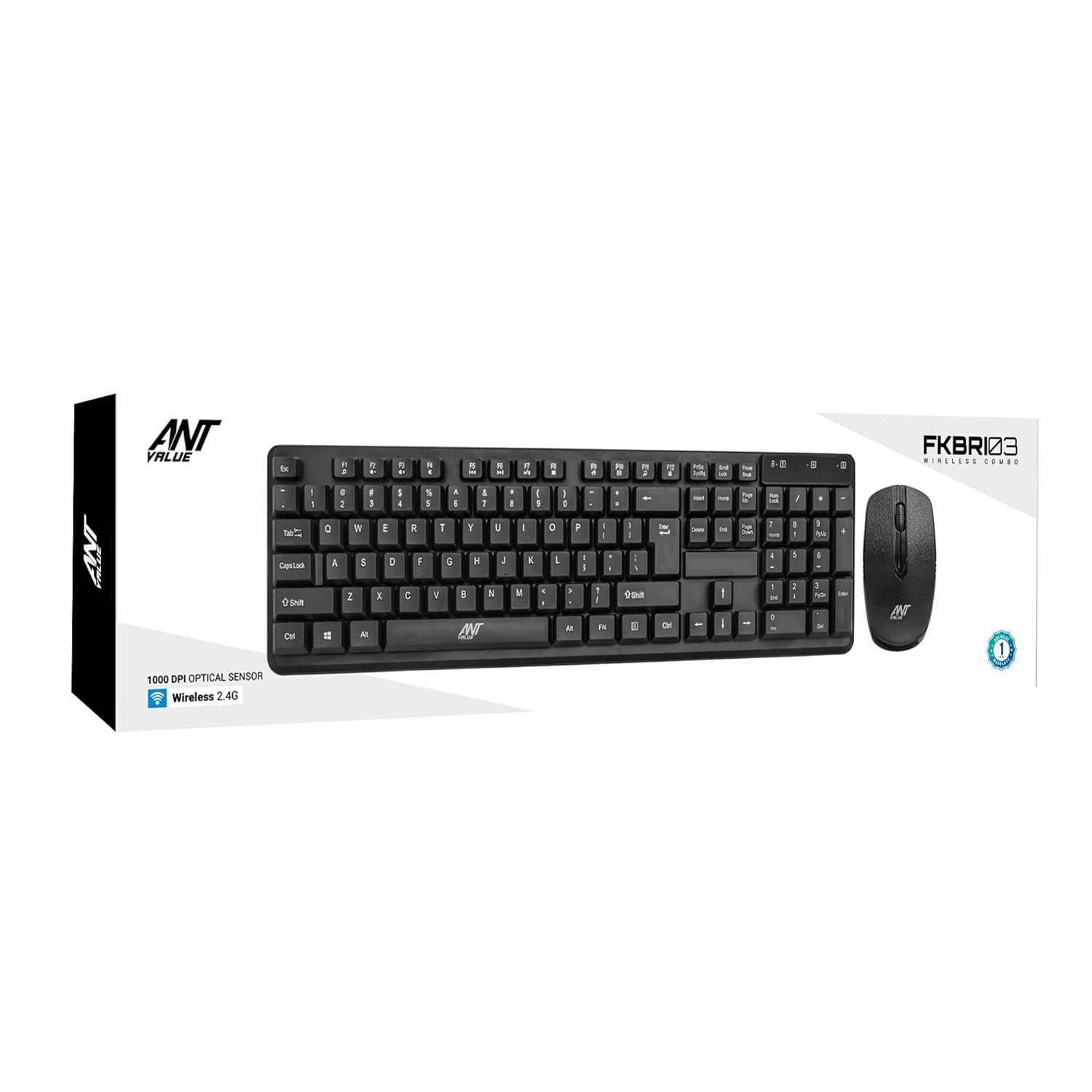 Ant Value FKBRI03 Wireless Keyboard Mouse Combo, Compact Full Size Wireless Computer Keyboard and Mouse Set 2.4G Ultra-Thin Sleek Design for Windows, Computer, Desktop, PC, Notebook, Laptop - Black