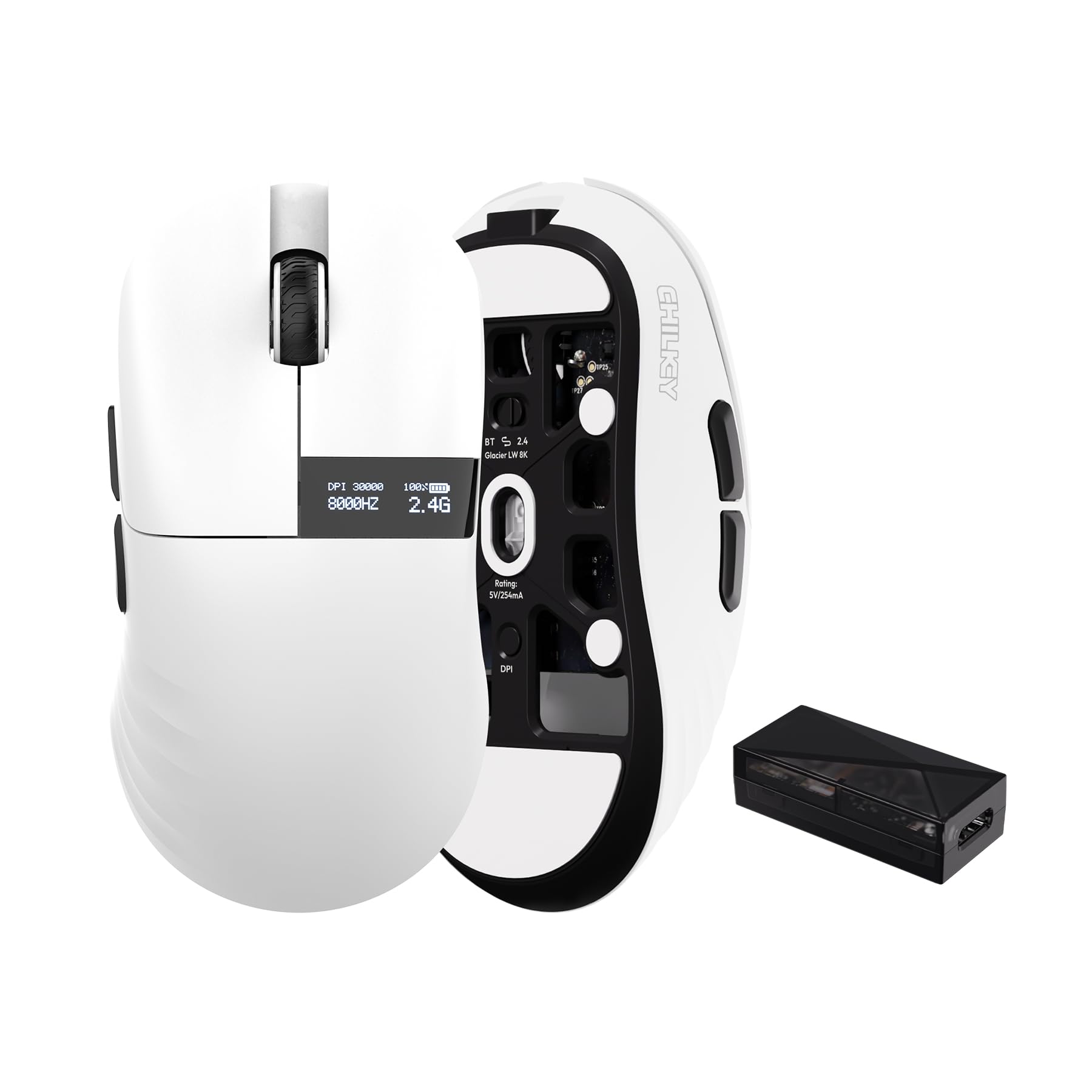 OOCTPK Chilkey Glacier LW 8K M Wireless Gaming Mouse with Screen - 49g Super Lightweight - Dual 8K Polling - Maximum 30000 DPI - Optical Switch - Tri-Mode 2.4G/USB-C/Bluetooth 5.2 - Black
