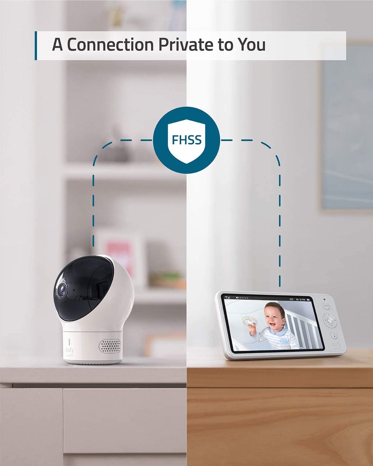 eufy Security Spaceview Video Baby Monitor E110 with Camera and Audio, Security Camera, 720p HD Resolution, Night Vision, 5" Display, 110° Wide-Angle Lens Included, Lullaby Player, Sound Alert