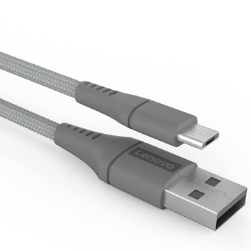 Lenovo Micro USB Cable Tangle-Free Aramid Fiber Braided 1M Cable With 4A Charging & 480 MBPS Data Transmission, Certified 10000+ Bend Lifespan, Metallic Grey