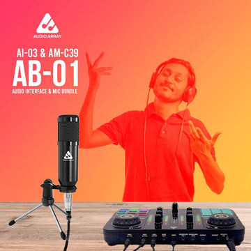 Audio Array AB-01 Audio Interface Podcasting Streaming Console Mixer with Bluetooth & XLR to 3.5mm Condenser Mic | Upto 8hr Battery Backup| Gaming, Streaming | Compatible with Mobile & Computers