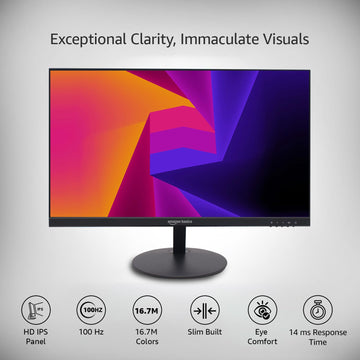 Amazon Basics 23.8" (60.45 cm) IPS Full HD Monitor | 1920 x 1080 Pixels | 100Hz | Borderless Design | HDMI & Display Port | 16.7M Colors | 1000:1 Contrast | Blue Light Eye Comfort | VESA Mount (Black)