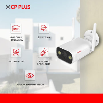 CP PLUS 4MP Wi-Fi Bullet Full Color Outdoor Bullet Camera | 4mm Fixed Lens | Support Spotlight | Two Way Talk |Full Colour Night Vision| SD Card (Up to 128 GB) |IP 65- CP-V47A