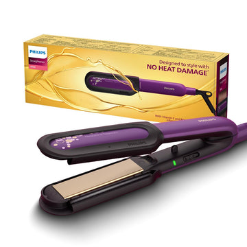 Philips India's No.1 Hair Styling Brand NourishCare Hair Straightener, No Heat Damage, Vitamin E Argan Oil Serum Strips, SilkProtect, Moisture Lock, 2 Temperature Settings, For Indian Hair, BHS526