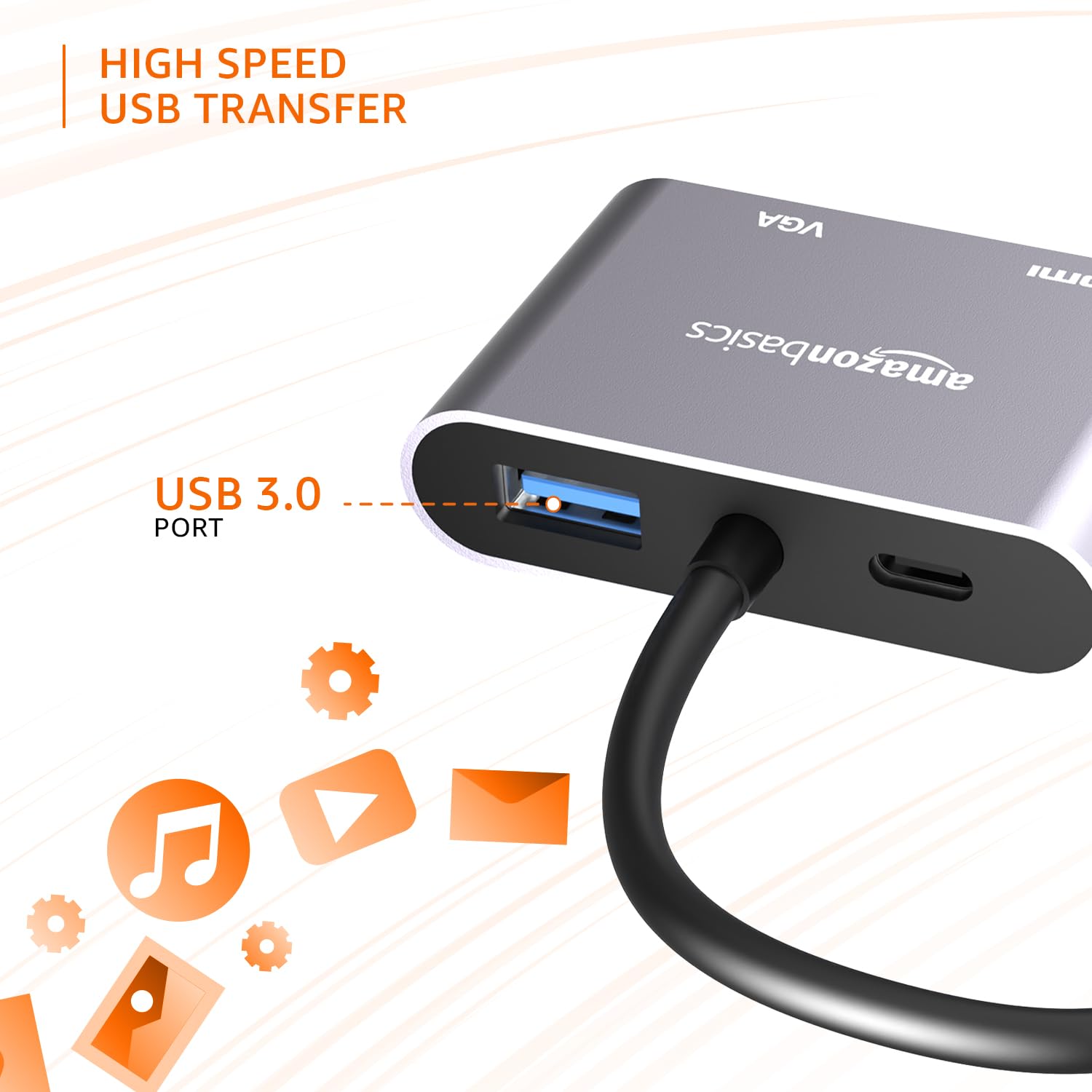 Amazon Basics 4-in-1 Hub Multiport Adapter with HDMI 4K, VGA 1080P, USB 3.0, 100W USB-C PD Port for PC, MacBook, Mac mini, iMac, and Tablet