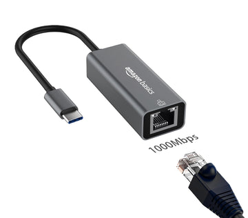Amazon Basics USB-C to Ethernet Adapter - Gigabit Ethernet 100/1000Mbps, USB 3.0, Plug & Play, Compatible with MacBook Pro, Dell XPS, iPad Pro, Surface, Windows, macOS, Linux