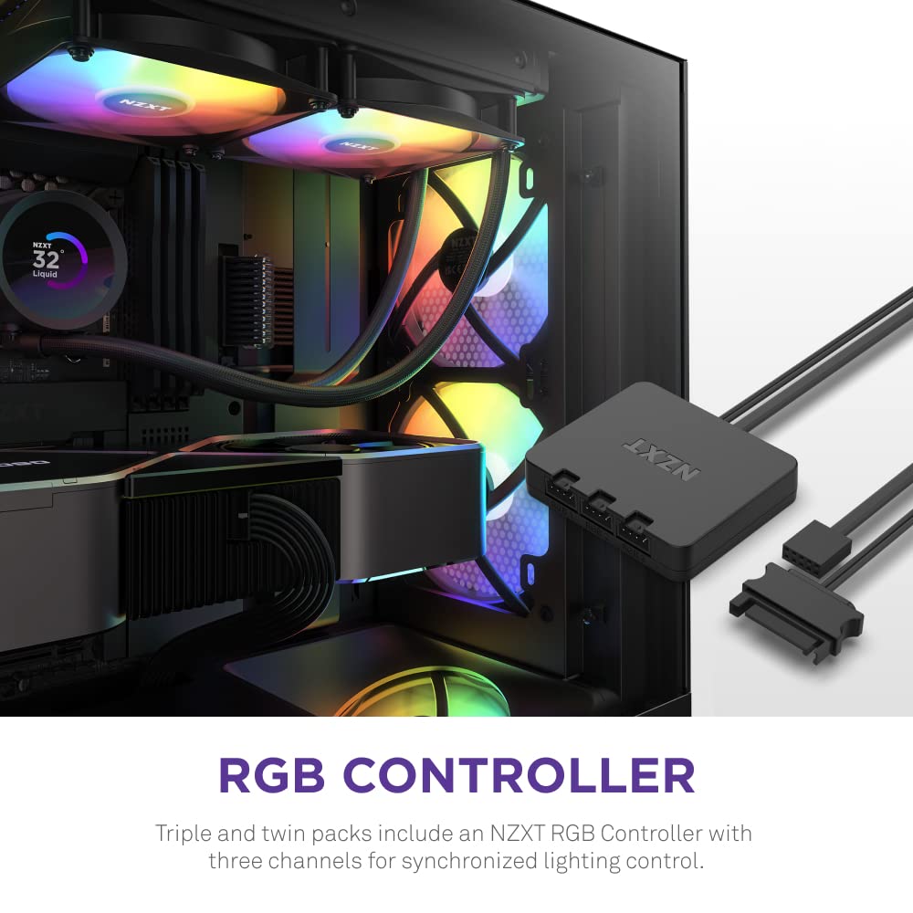 NZXT F140 RGB Core 140mm Hub-Mounted RGB Twin Pack Case Fan - Black - RF-C14DF-B1