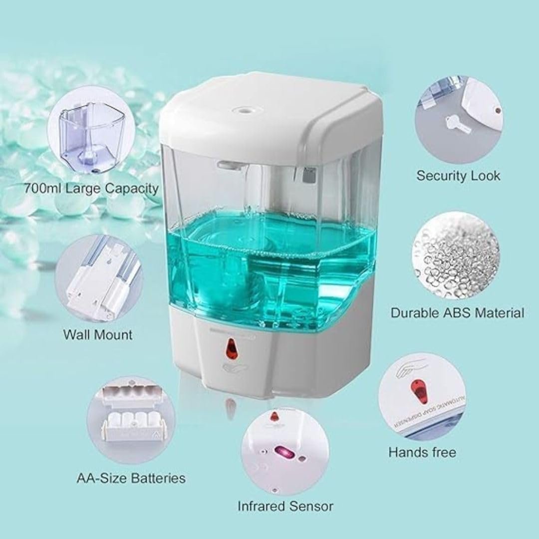 Automatic Soap Dispenser, Battery Operated, Smart Sensor Technology, Touch-Free Operation, Adjustable Soap Levels, 700ml Capacity, Ideal for Sanitizer, Handwash, Shampoo &amp; Dishwasher Gel