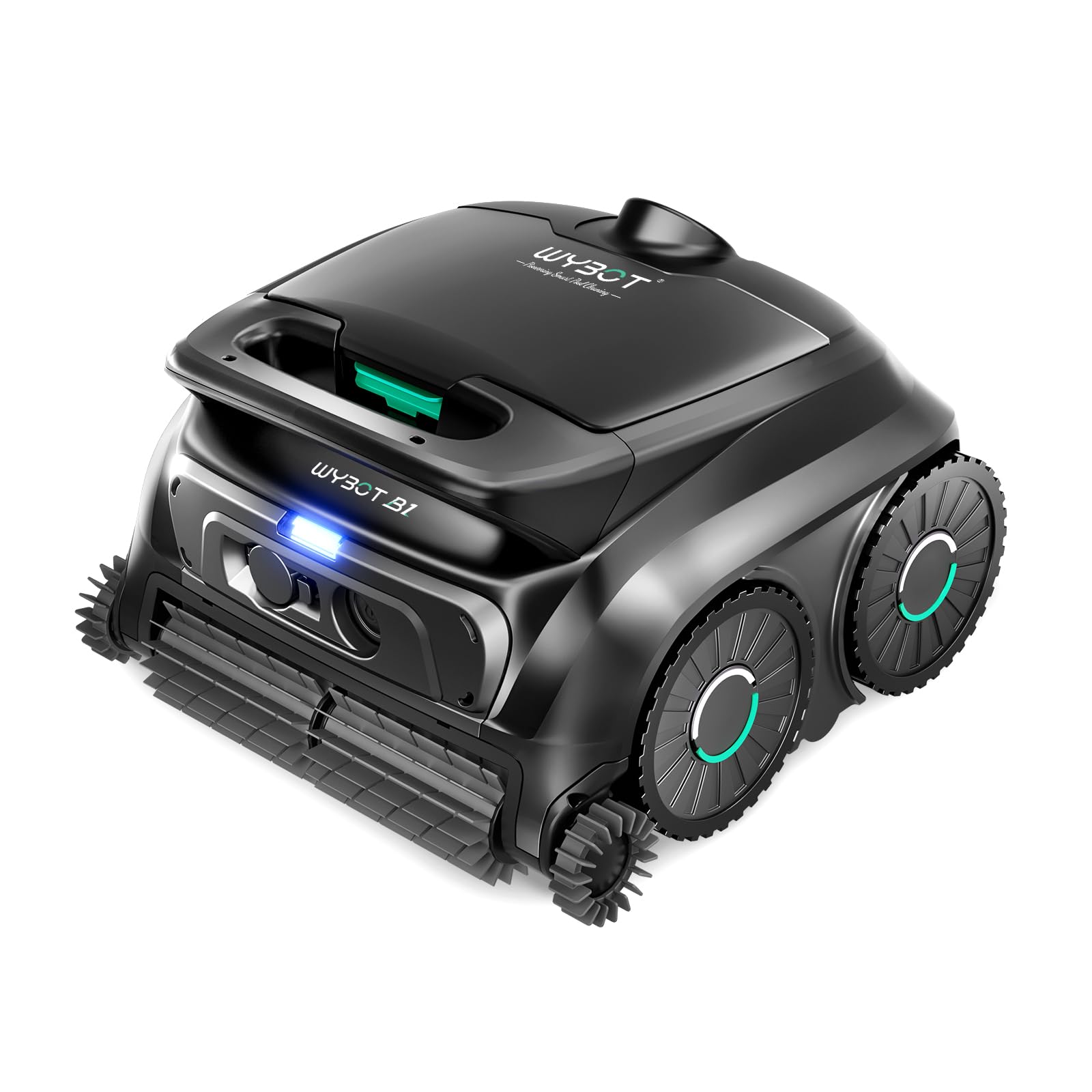 WYBOT B1 Cordless Robotic Pool Vacuum, Quad-Roller Brushes for Edge Cleaning, Smart Pool Cleaner Robot for Inground & Above Ground Pools, High Obstacle Crossing, App Control, Silver Gray