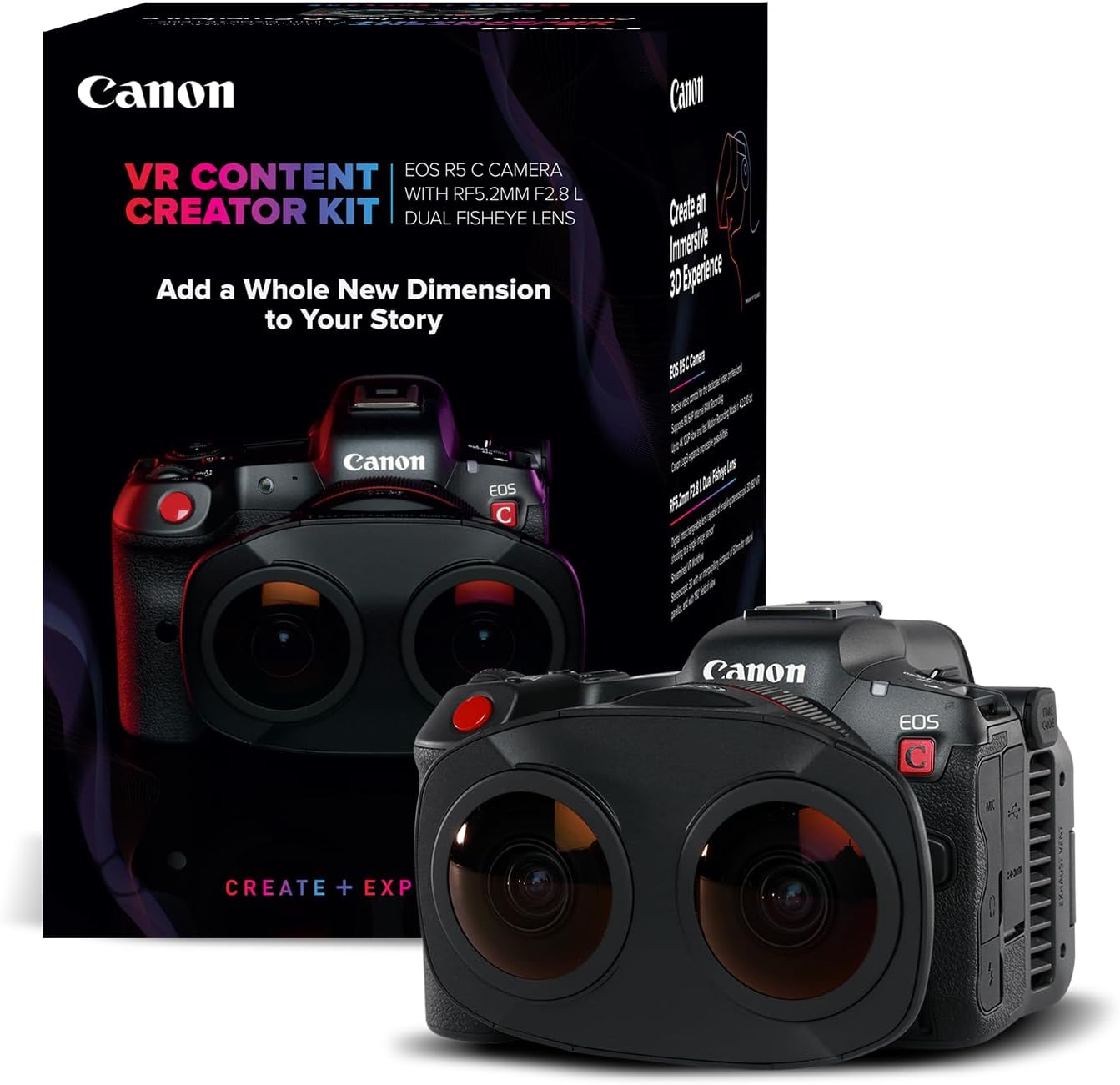 Canon VR Content Creator Kit - EOS R5 C Full-Frame Hybrid Camera and RF5.2mm F2.8 L Dual Fisheye Lens, for Video Professionals