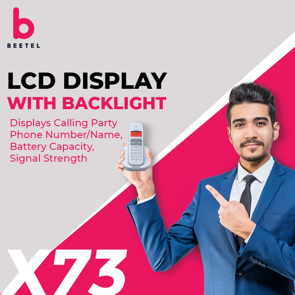 Beetel X73N 2.4Ghz Cordless Landline Phone with Caller ID Display, 2-Way Speaker Phone with Volume Controls, Auto Answer, Alarm Function, Stylish Design (Grey/White)(X73N)