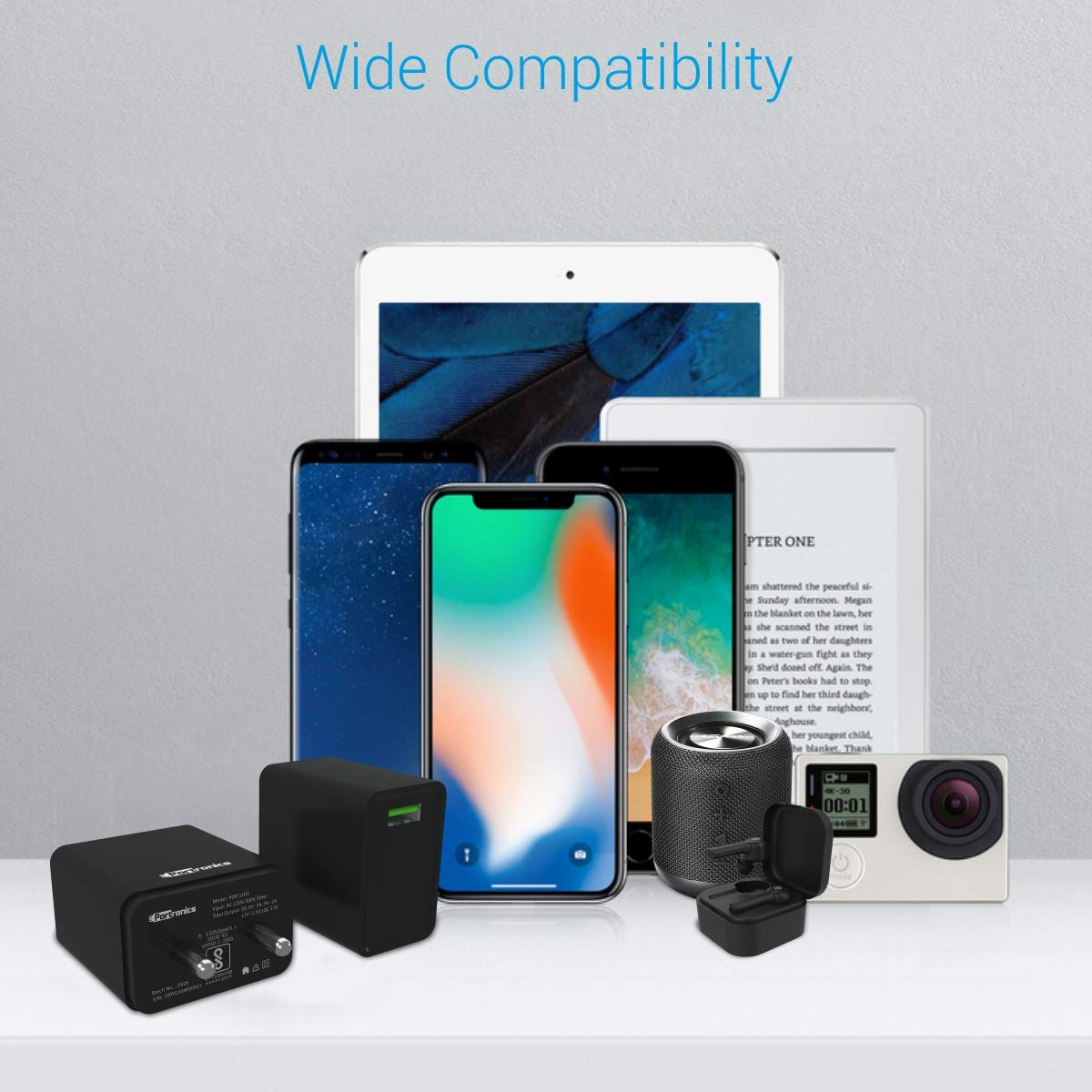 Portronics Adapto One,18W 3A Mach USB Charging Adaptor,Comes with 1M Type-C Cable Single Port Wall Charger for Iphone11/Xs/Xs Max/Xr/X/8/7/6/Plus,Ipad Pro/Air2/Mini3/Mini 4,Samsung S4/S5&More,Black