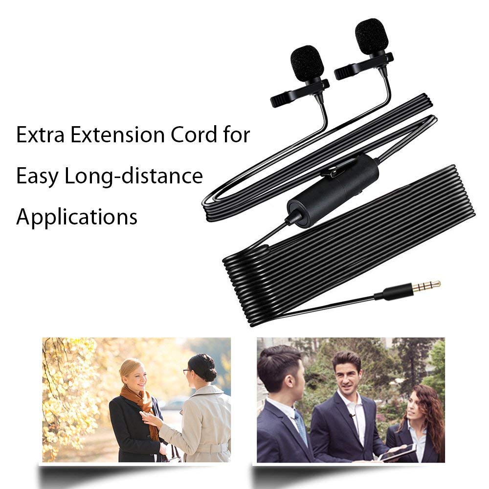 MAONO AU-200 Dual Collar Auxiliary Omnidirectional Lavalier Microphone, Condenser Clip on Mic for YouTube Recording, Mobile Phone, Pc (Black)
