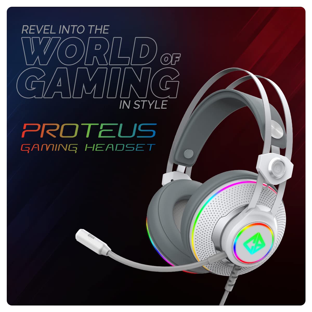 Cosmic Byte Proteus Headset Dual Input USB and 3.5mm, 7.1 Surround Sound, RGB LED, ENC Microphone, Memory Foam Earcushions, Windows Software (White)