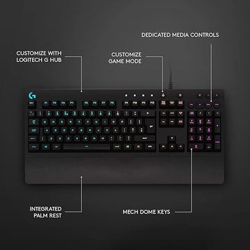 Logitech G213 Prodigy USB Gaming Keyboard, LIGHTSYNC RGB Backlit Keys, Spill-Resistant, Customizable Keys, Dedicated Multi-Media Keys - Black