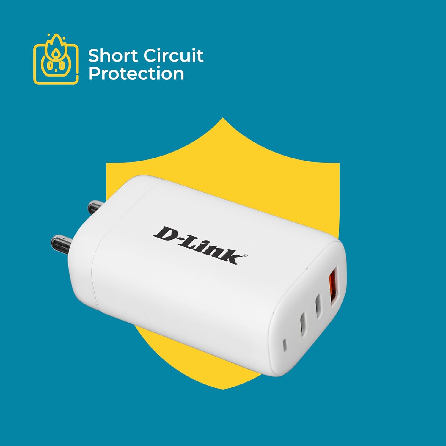 D-LINK 65W PDQC Fast Wall Charger Adapter with C to C 5 A Braided Cable | Mobile, Type C Laptop & Tab Charger | Triple Output| Fast Charging with GaN Technology | Universal Compatibility