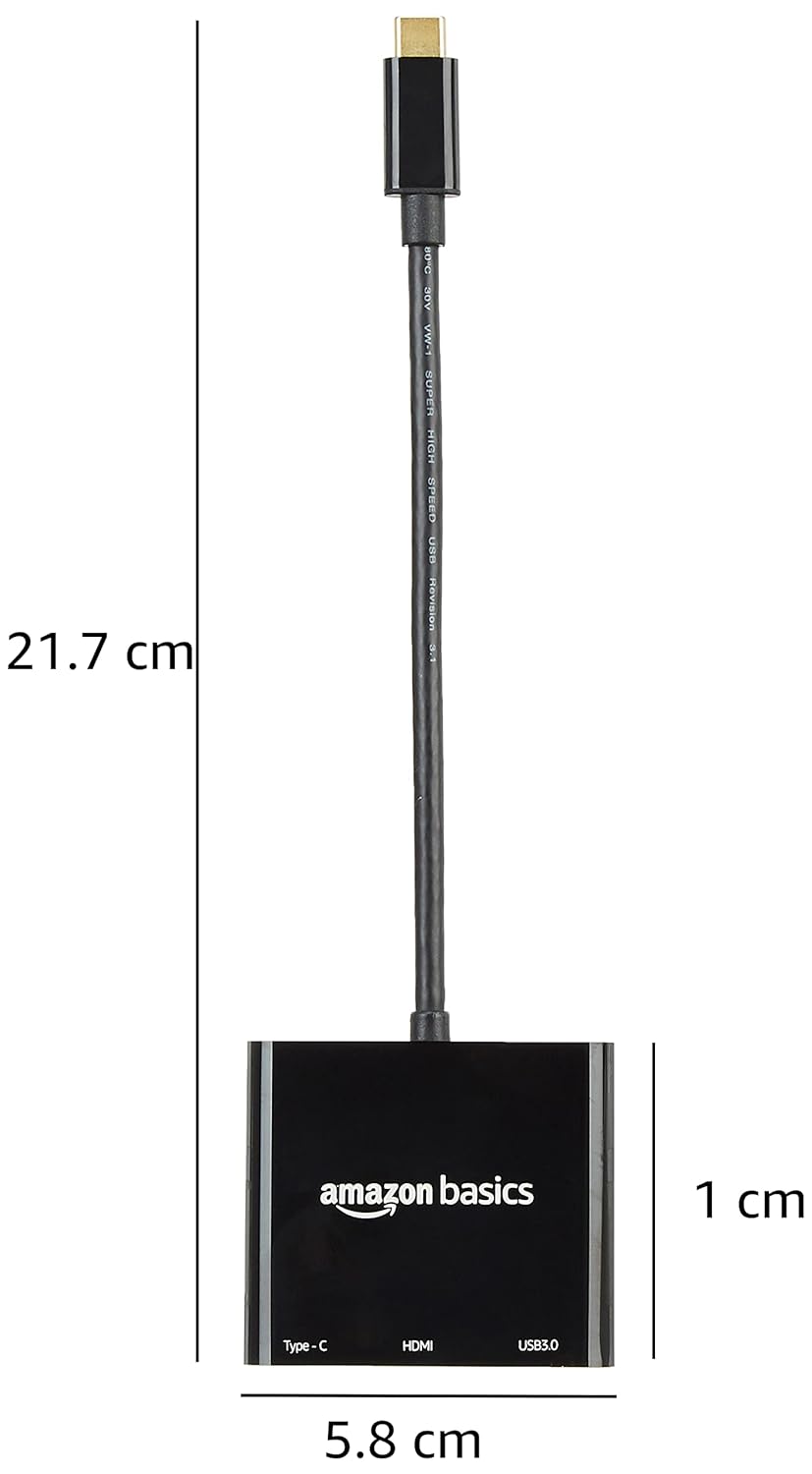 Amazon Basics 3-in-1 USB Type C Adapter (Black)