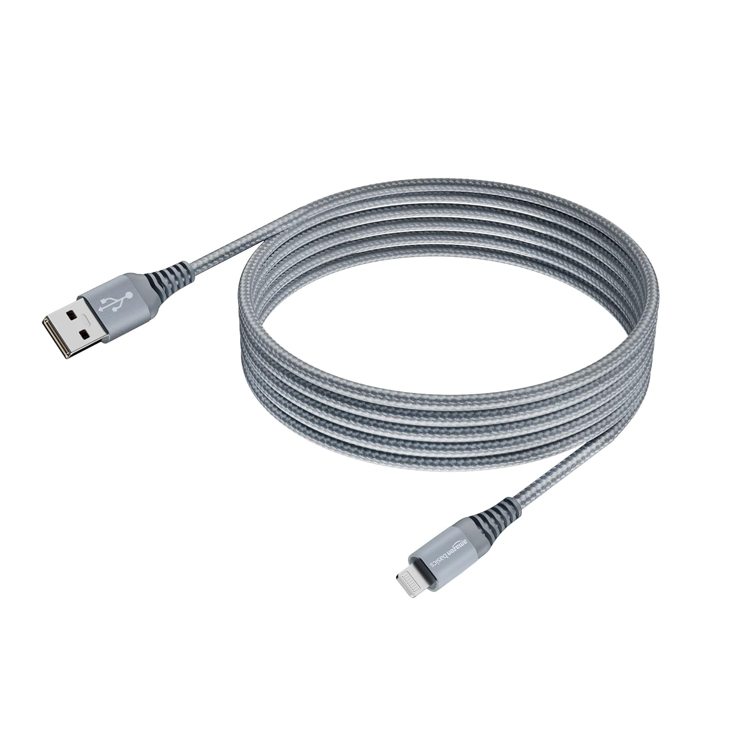 AmazonBasics USB A to Lightning Aluminum with Nylon Braided MFi Certified Charging Cable (Grey, 1.8 meter)