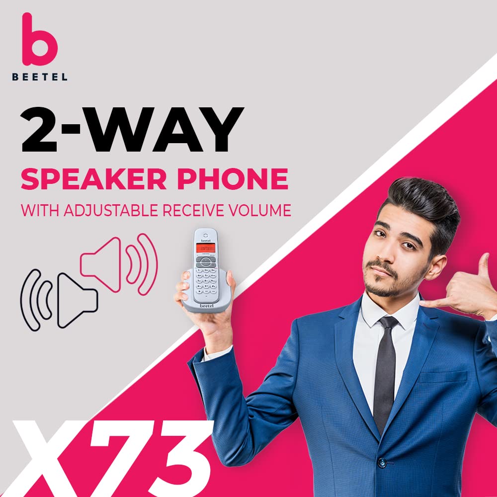 Beetel X73N 2.4Ghz Cordless Landline Phone with Caller ID Display, 2-Way Speaker Phone with Volume Controls, Auto Answer, Alarm Function, Stylish Design (Grey/White)(X73N)