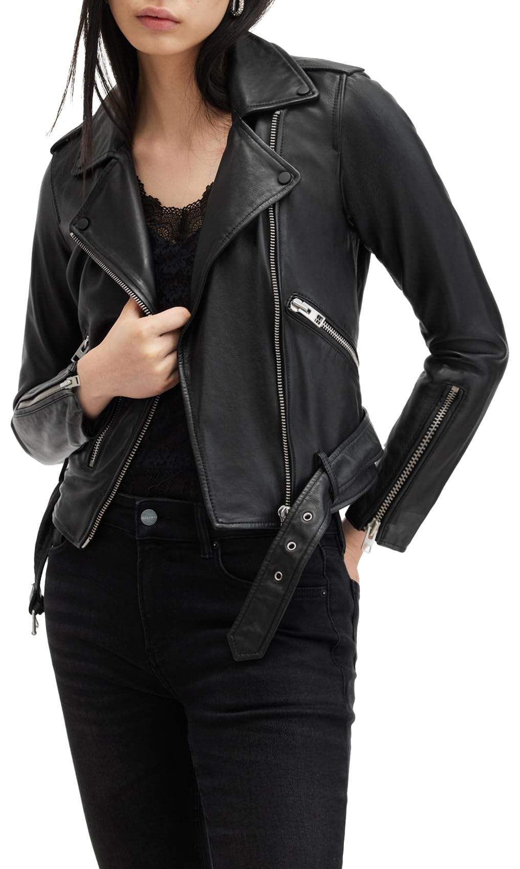 AllSaints womens Balfern Leather Biker Jacket