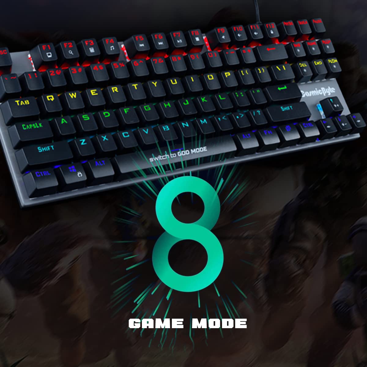 Cosmic Byte CB-GK-25 Pandora TKL Mechanical Keyboard Upgraded with Swappable Outemu Blue Switches and Rainbow LED (Black/Grey)