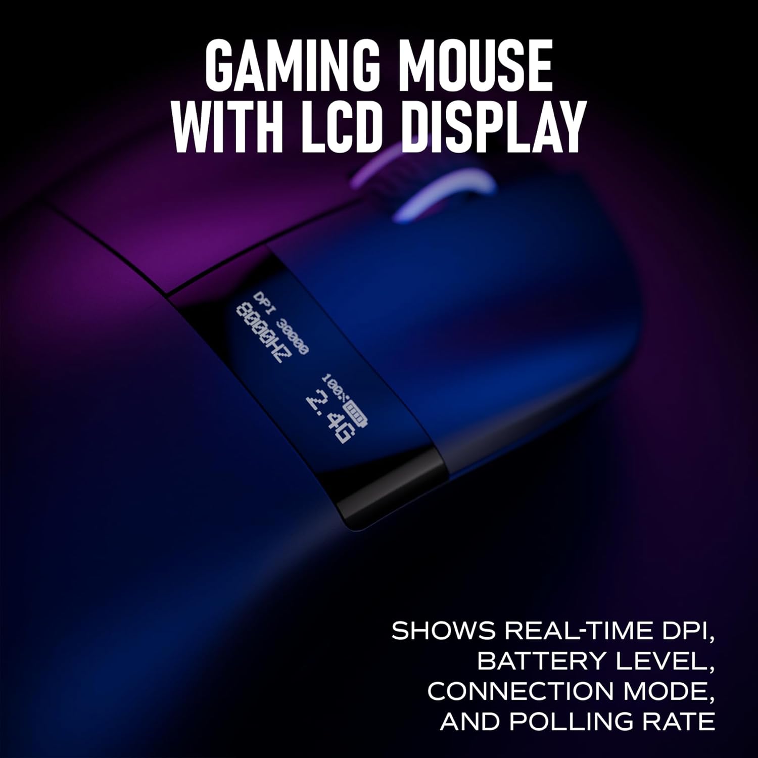 OOCTPK Chilkey Glacier LW 8K M Wireless Gaming Mouse with Screen - 49g Super Lightweight - Dual 8K Polling - Maximum 30000 DPI - Optical Switch - Tri-Mode 2.4G/USB-C/Bluetooth 5.2 - Black