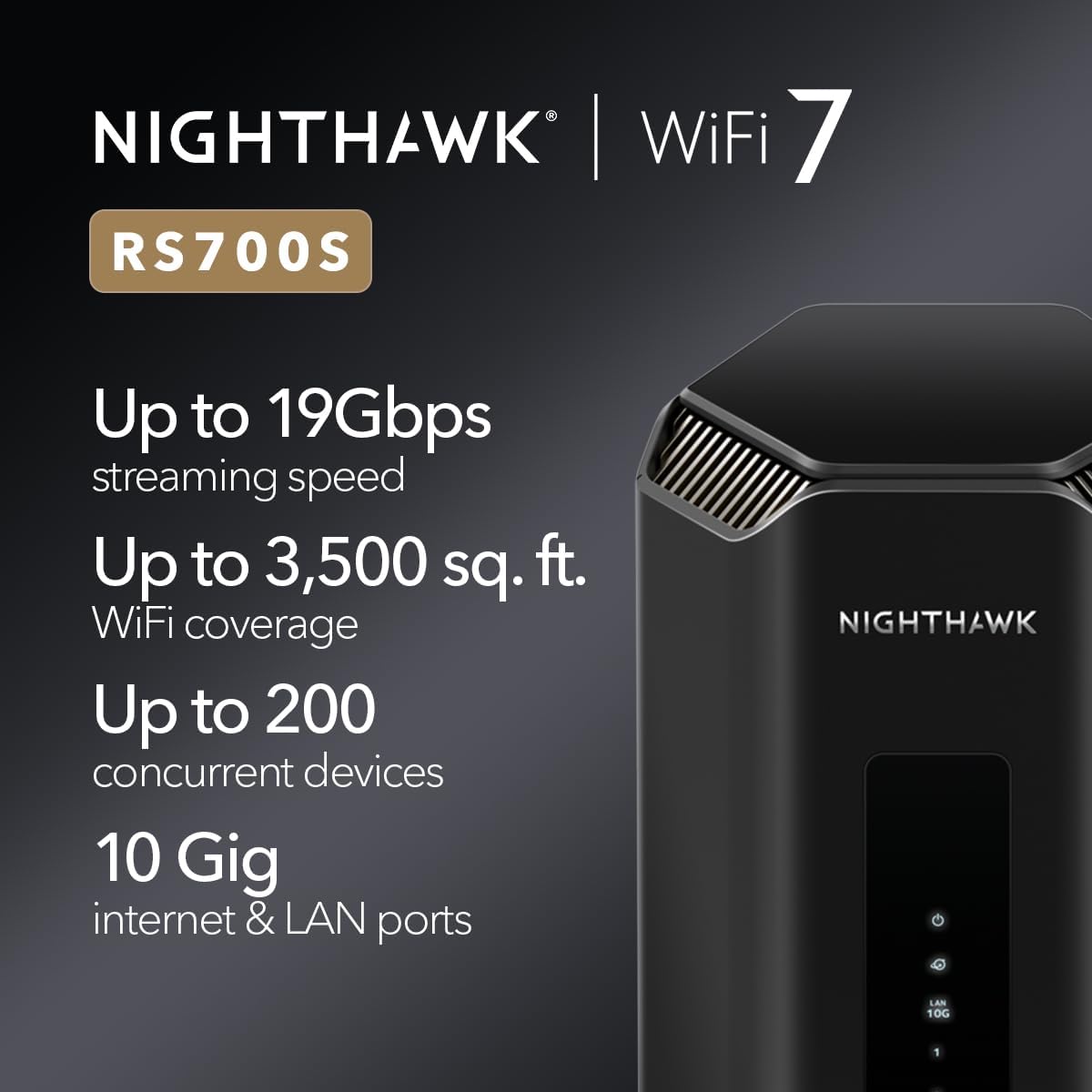 NETGEAR Nighthawk WiFi 7 Router RS700S, Up to 3,500 sq ft, 19 Gbps