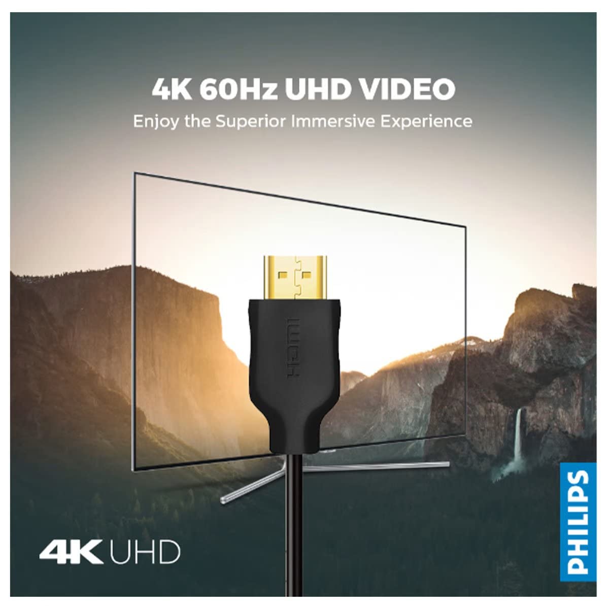 Philips SWV5510 4K UHD HDMI Cable - 60Hz, 3D Video, Ethernet, ARC, 32 AWG, 18 Gbps Data Transfer, 32-Ch Audio, 24K Gold Plated - 1.5m: Enhance Your Entertainment with 4K UHD Video and Immersive Sound