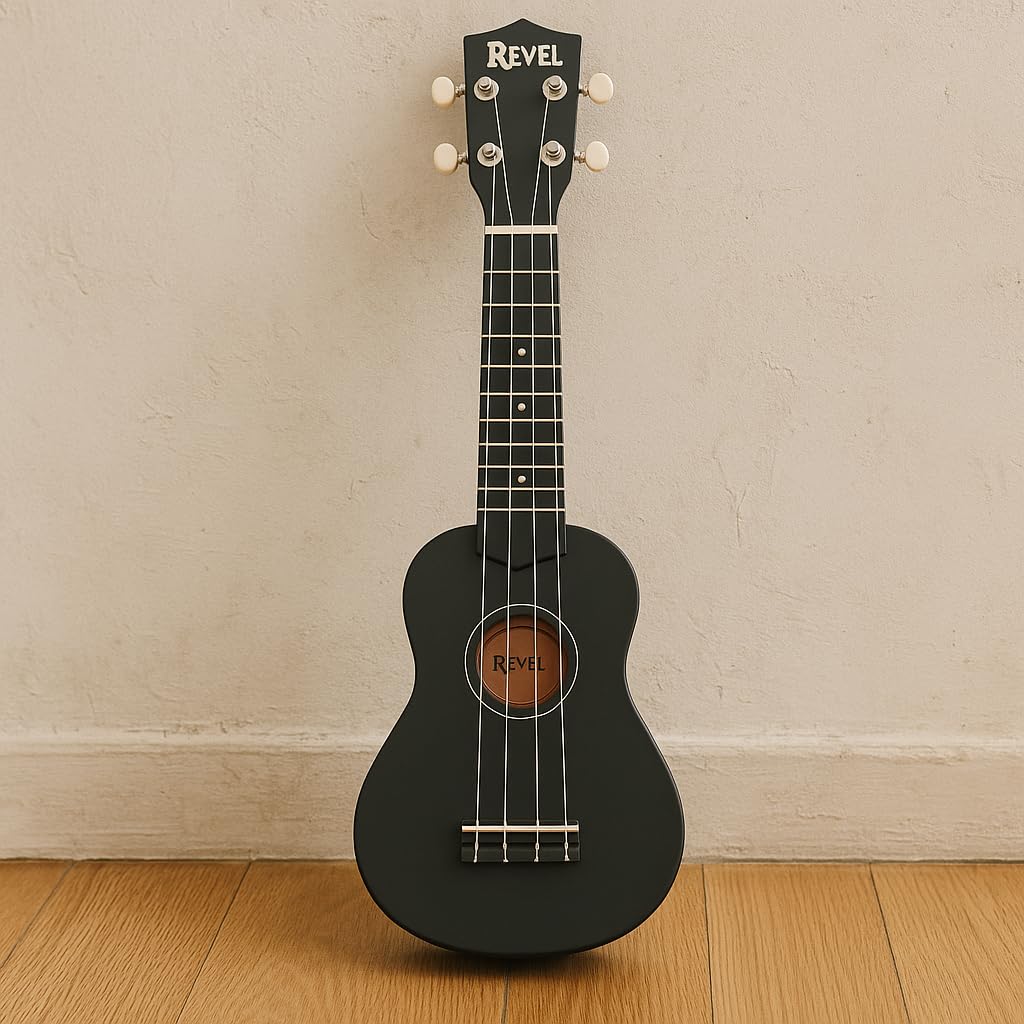 REVEL 21 inches Soprano Ukulele (Jamming Black) with carry bag. Core with gentle braced wood for warm bright tone.(Black)