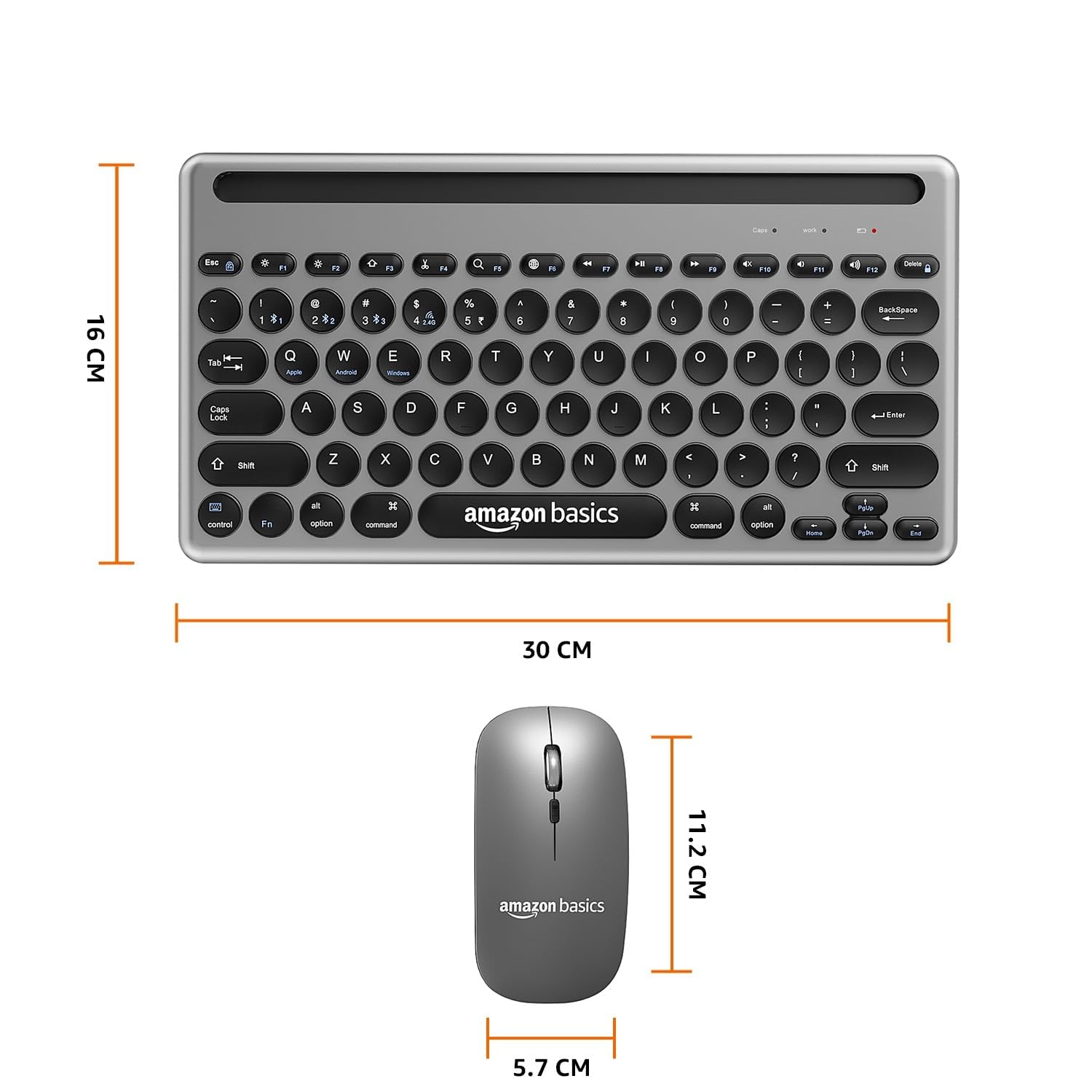 Amazon Basics Wireless Keyboard and Mouse Set with Bluetooth multiconnect, 2.4GHz Receiver,1600 DPI, Smartphone/Tablet Holder, Built in Rechargeable Battery