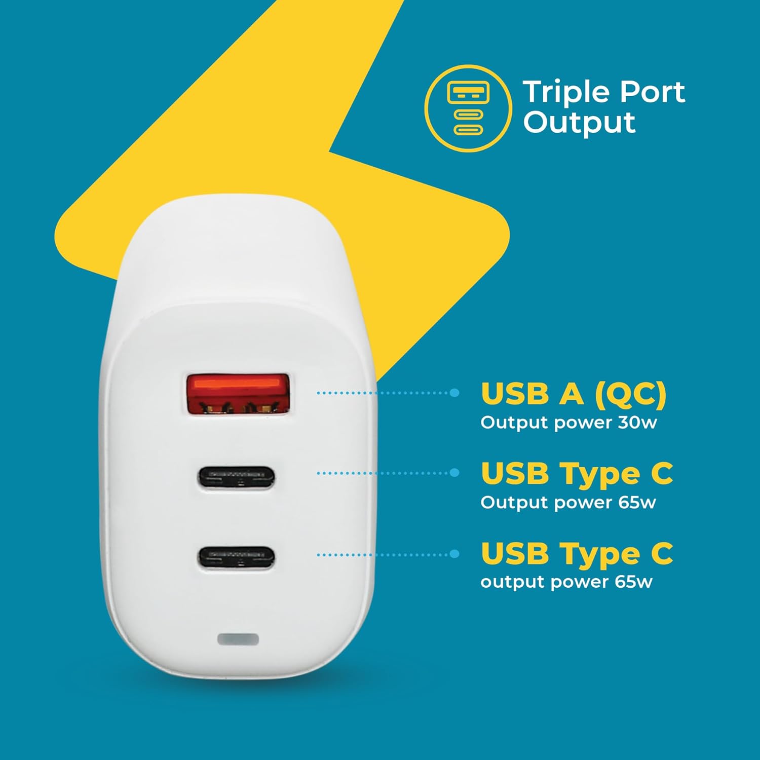 D-LINK 65W PDQC Fast Wall Charger Adapter with C to C 5 A Braided Cable | Mobile, Type C Laptop & Tab Charger | Triple Output| Fast Charging with GaN Technology | Universal Compatibility