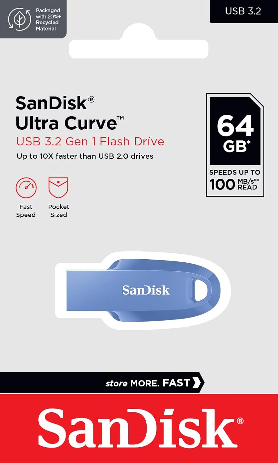 SanDisk Ultra Curve 64GB, USB 3.2, Flash Drive, 100MB/s R, Pendrive, Navy Blue (SDCZ550-064G-I35NB)