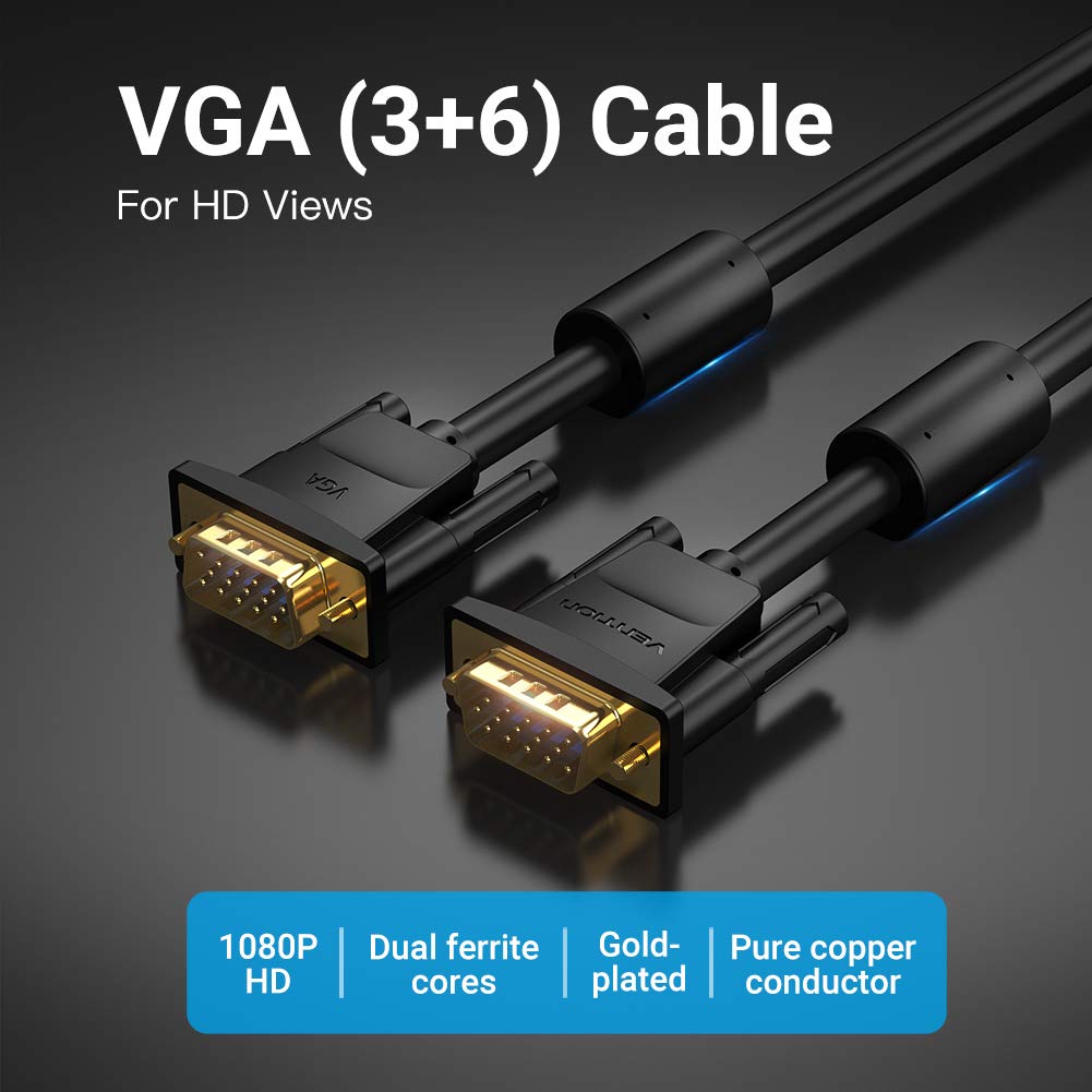 VEnTIOn VGA Cable, VGA Male to SVGA Male Video Computer Monitor Cable with Ferrite Cores, Male to Male VGA Cable Gold Plated Compatible with Projectors, HDTVs, Displays DAEBT (30M, Black)