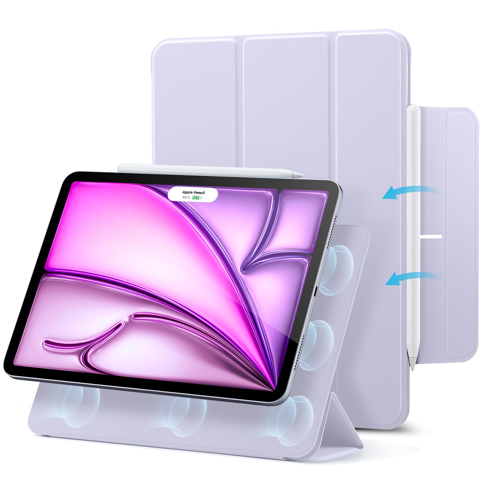 ESR for iPad Air 13 Inch Case M4/M3/M2 (2026/2025/2024), iPad Pro 12.9 Cover, Powerful Magnetic Attachment, Slim Trifold Stand Case, Supports Pencil Pro & Pencil (USB-C), Rebound Series, Pink