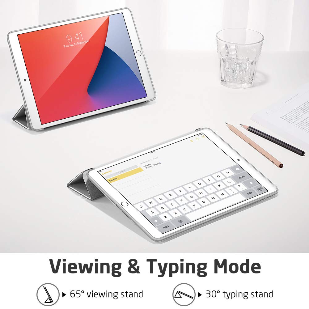 ESR Case Compatible with iPad 9th Generation (2021), 8th Generation (2020), 7th Generation (2019), Slim Protective 10.2-Inch Case, Shock-Resistant TPU Back, Auto Sleep/Wake, Rebound Series, Grey