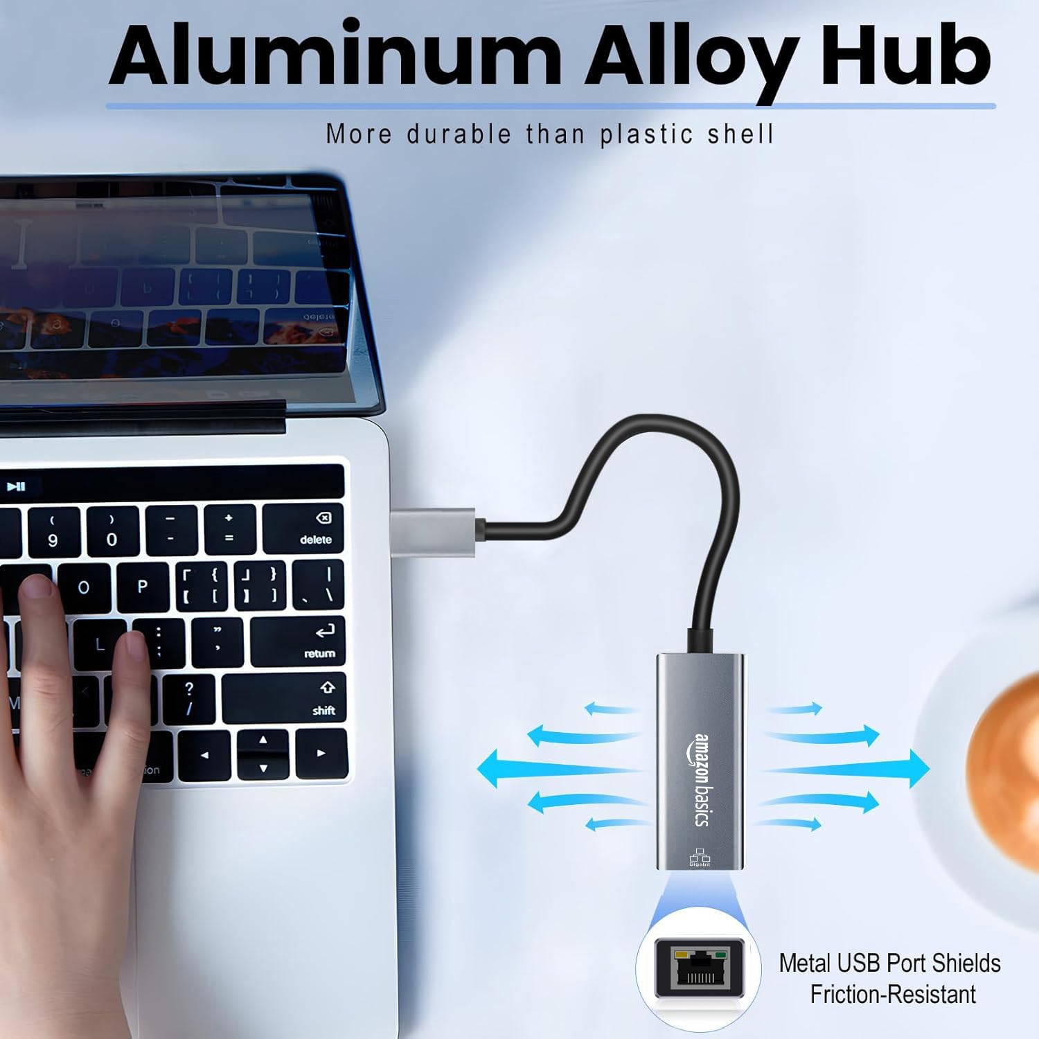 Amazon Basics USB-C to Ethernet Adapter - Gigabit Ethernet 100/1000Mbps, USB 3.0, Plug & Play, Compatible with MacBook Pro, Dell XPS, iPad Pro, Surface, Windows, macOS, Linux