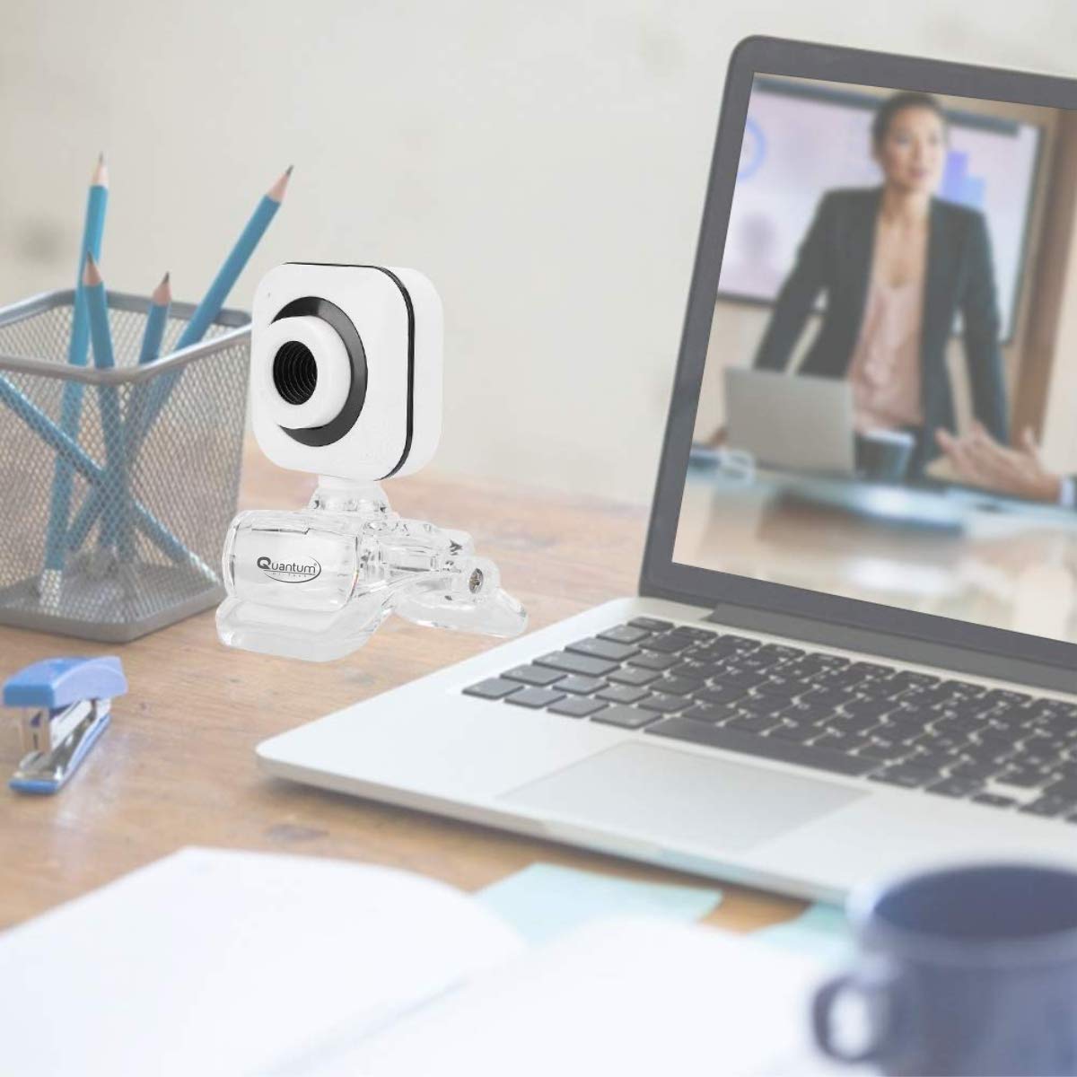 Quantum QHM495B 360 Degree Rotation PC HD Camera, with Built-in Microphone, USB Computer Camera Laptop Desktop Webcams, Drive-Free Streaming Web Camera, for Video Calling, Video Conferencing, (White)