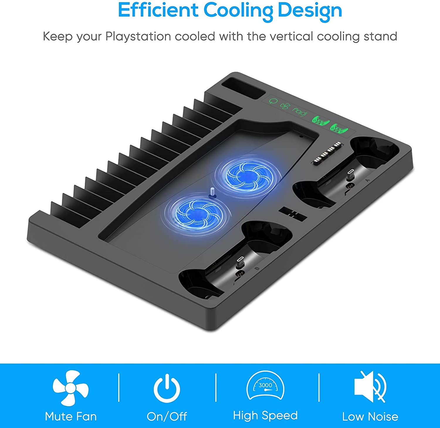 New World Vertical Stand for PS5 Digital Edition and Disc Edition Console with Cooling Fan, Controller Charging Station and 15 Game Cards Slots and Headset Stand for PS5