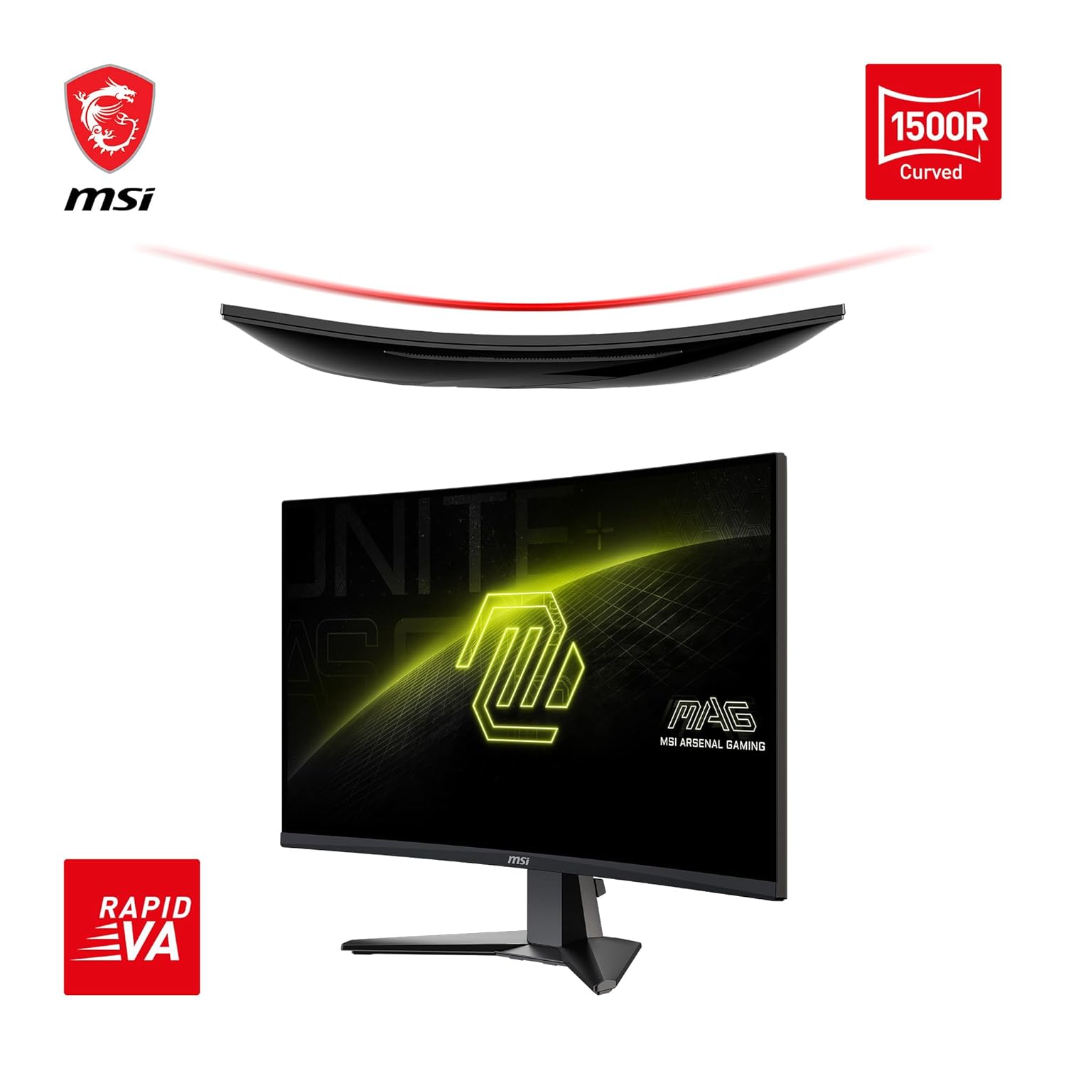 MSI MAG 27CQ6F 27 Inch 2K WQHD Curved Gaming Monitor - 1500R 2560 x 1440 Rapid VA Panel, 180 Hz / 0.5ms (GtG, Min.), Adaptive-Sync - DP 1.4a, HDMI 2.0b CEC