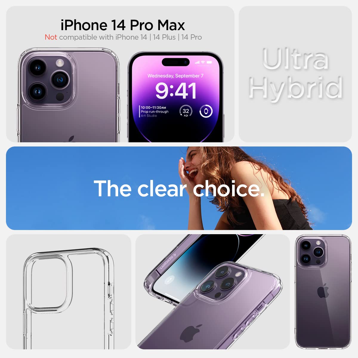 Spigen Ultra Hybrid Back Cover Case Compatible with iPhone 14 Pro Max (TPU + Poly Carbonate | Crystal Clear)