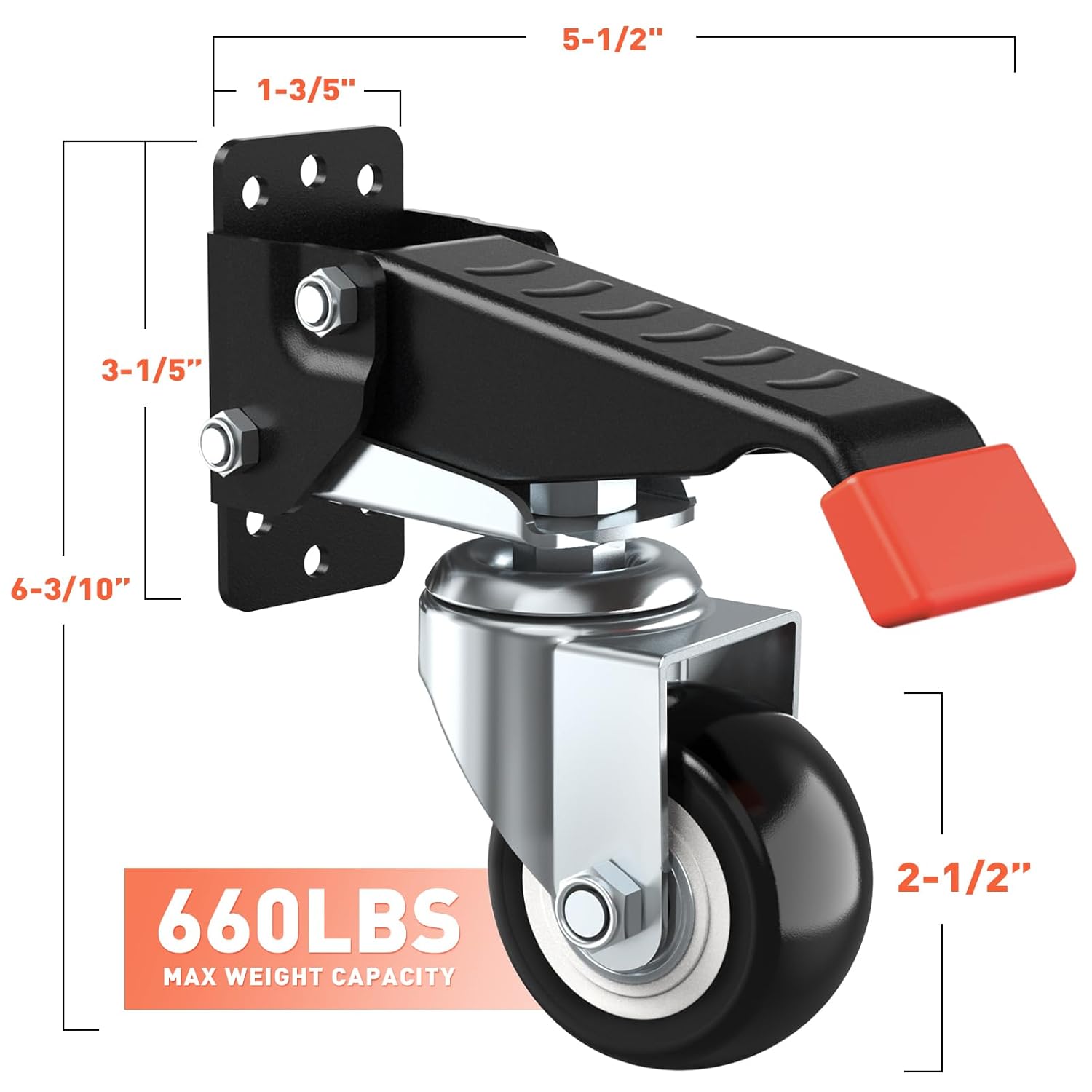 SPACEKEEPER Workbench Casters kit 660 Lbs - 4 Heavy Duty Retractable Caster Wheels Designed for Workbenches Machinery & Tables, Install Template Included