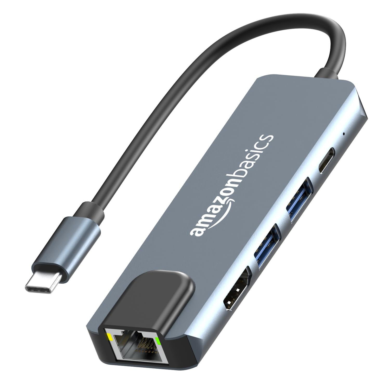 Amazon Basics 4-in-1 Hub Multiport Adapter with HDMI 4K, VGA 1080P, USB 3.0, 100W USB-C PD Port for PC, MacBook, Mac mini, iMac, and Tablet