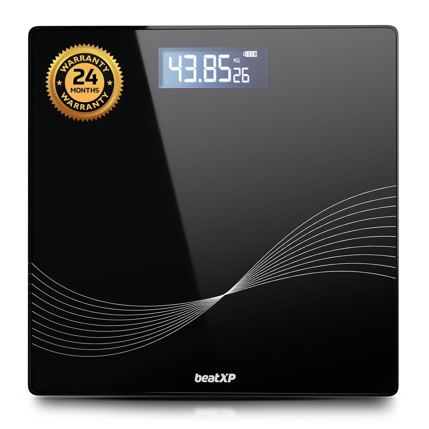 beatXP Wave Weighing Machine with Backlit LCD Panel & 6mm Thick Tempered Glass, Weight Machine for Body Weight with 2 Year Warranty
