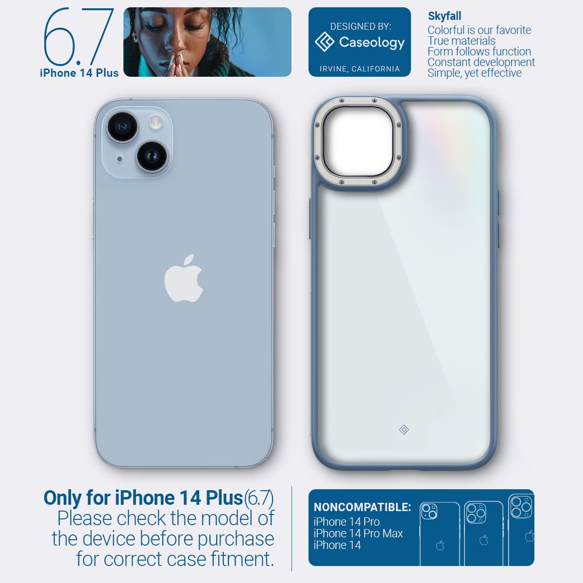 CASEOLOGY by Spigen Skyfall Back Cover Case Compatible For iPhone 14 Plus (TPU and Polycarbonate|Sky Blue)