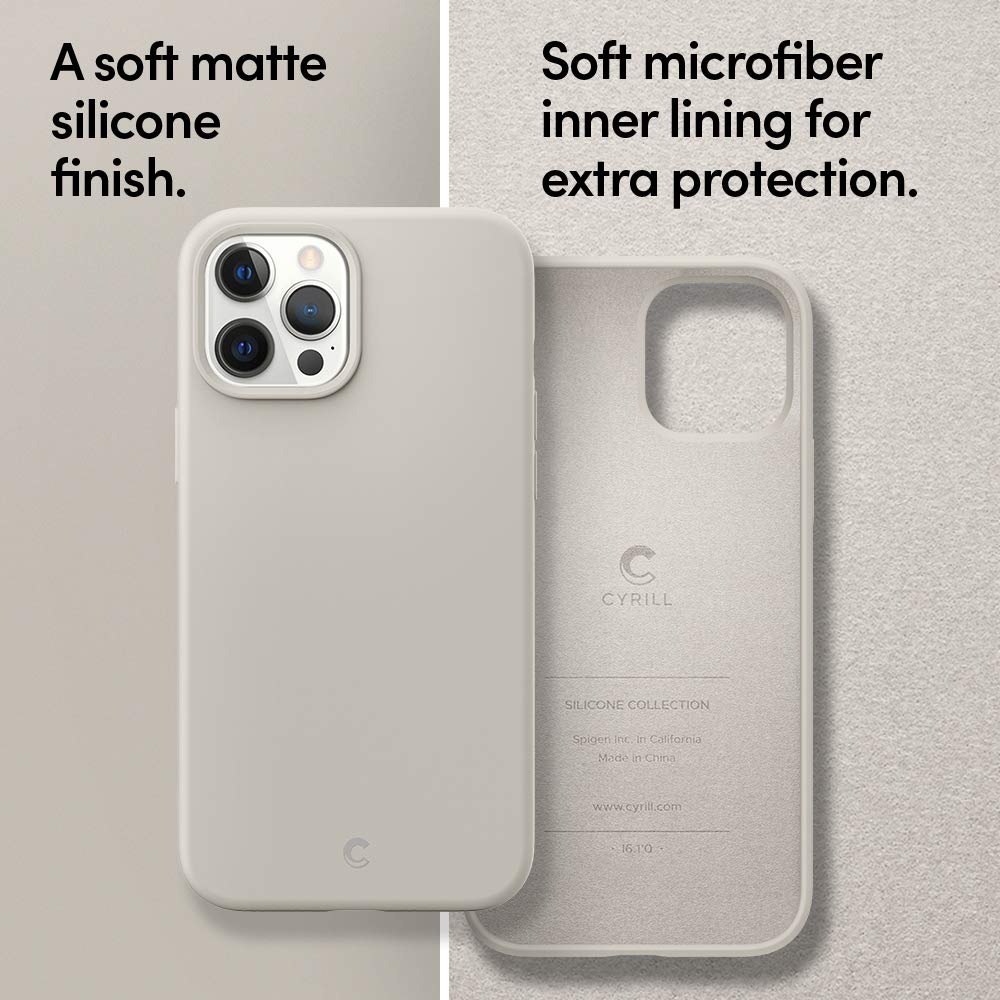 CYRILL Spigen [Silicone Collection] iPhone 12 / iPhone 12 Pro (2020) Case Cover, Soft Gel Fully Body Protection Smooth Back Cover for iPhone 12 / iPhone 12 Pro - Stone, Beige