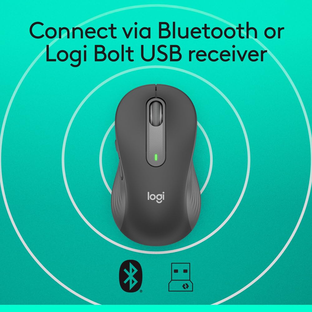Logitech Signature M650 L Full Size Wireless Mouse - for Large Sized Hands, 2-Year Battery, Silent Clicks, Customisable Side Buttons, Bluetooth, for PC/Mac/Multi-Device/Chromebook - Graphite