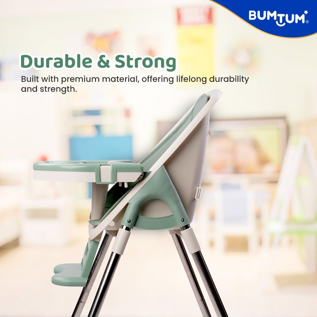 Bumtum Baby High Chair 4 In 1 Convertible Folding With Footrest, Convertible To High Chair, Low Chair, Feeding Seat With Cushion Pad (Green) - Foam, Plastic, Metal, 6.29 X 11.41 Inch