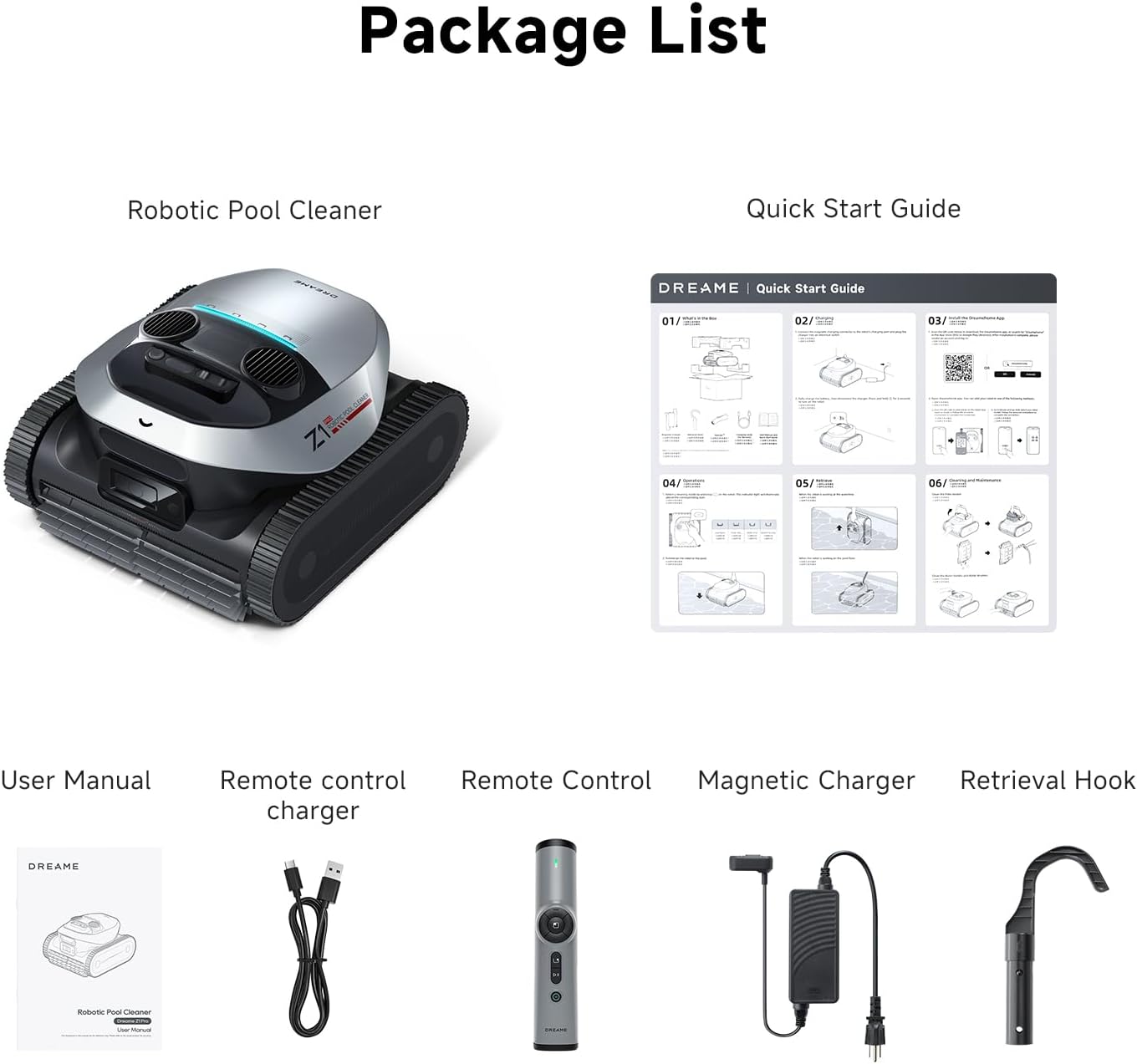 DREAME Z1 Pro Cordless Robotic Pool Cleaner, LiFi Remote Control, 8000 GPH Suction, Waterline Horizontal Cleaning, Auto-Retrieval, Automatic Pool Vacuum for Above & In-Ground Pools, Upgraded Version